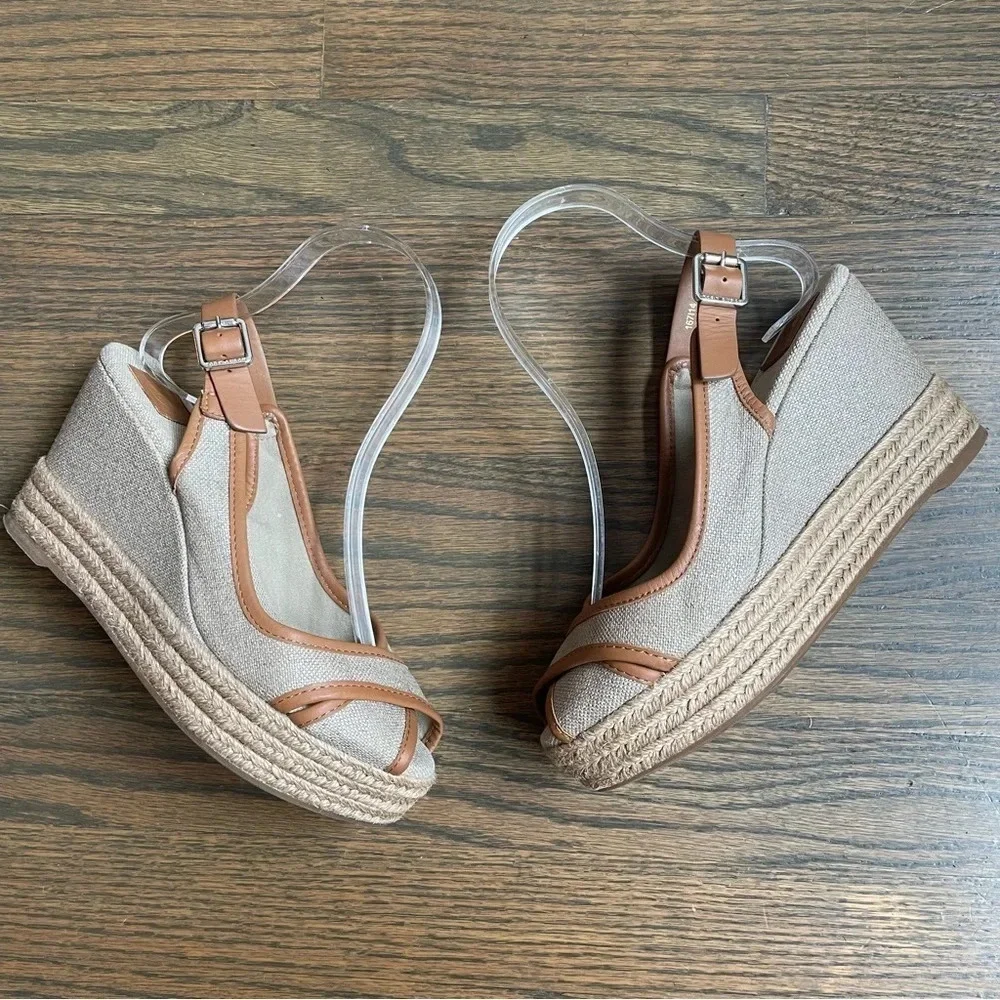 Tory Burch Majorca Peep-Toe Wedge, Royal Tan 36